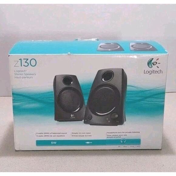 Logitech Z130 Wired Stereo 5W Speakers Black New Open Box